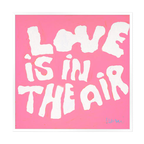 Love Is In The Air pink white word art print by Kerri Rosenthal - Unique artwork for living room wall decor