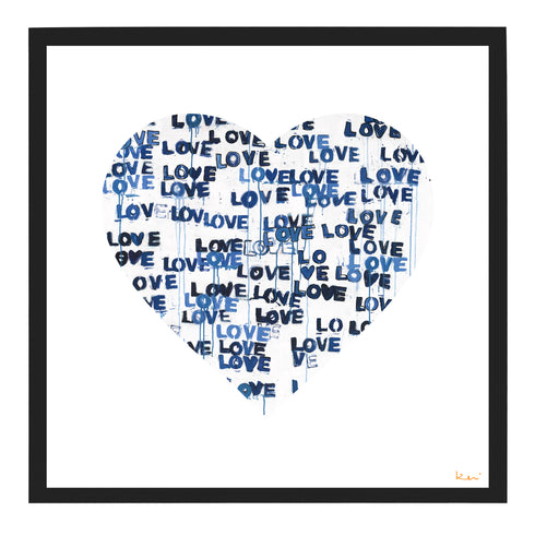 Love Letters Blues Inside Out navy blue art print by Kerri Rosenthal - Wall word art framed Unique artwork for living room wall decor