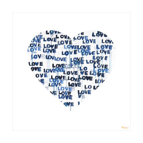 Love Letters Blues Inside Out navy blue art print by Kerri Rosenthal - Wall word art framed Unique artwork for living room wall decor