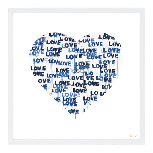 Love Letters Blues Inside Out navy blue art print by Kerri Rosenthal - Wall word art framed Unique artwork for living room wall decor