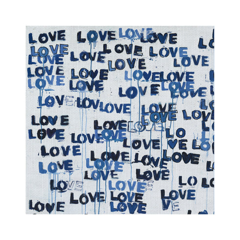 Love Letters Blues cotton and oyster linen fabric - Kerri Rosenthal