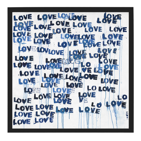 Love Letters Blues indigo blue art print by Kerri Rosenthal - Wall word art framed unique artwork for living room wall decor