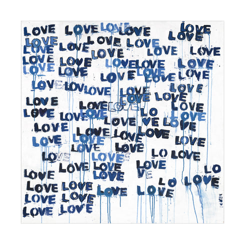 Love Letters Blues indigo blue art print by Kerri Rosenthal - Wall word art framed unique artwork for living room wall decor