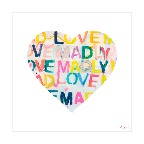 Love Madly Inside Out colorful word art print by Kerri Rosenthal - Unique artwork for living room wall decor