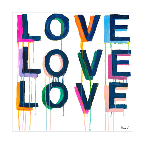 Love on Repeat colorful word art print by Kerri Rosenthal - Unique artwork for living room wall decor