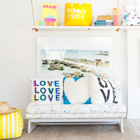 Colorful multi Love On Repeat cute decorative throw pillows by Kerri Rosenthal