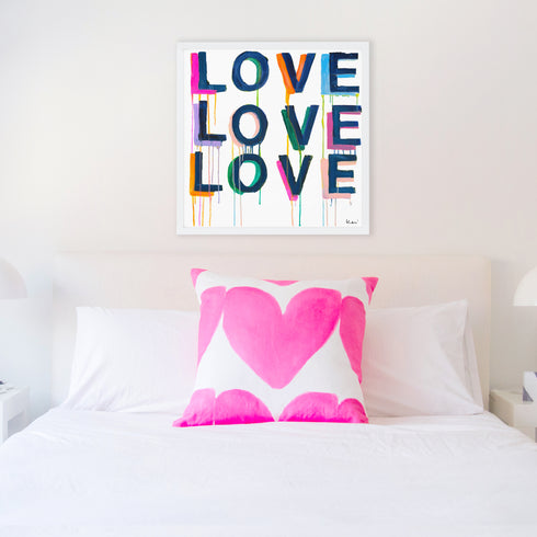 Love on Repeat colorful word art print by Kerri Rosenthal - Unique artwork for living room wall decor