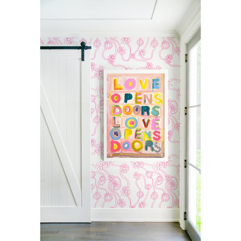Colorful L.O.D. Love Opens Doors Art Print Wall Word Art Framed Artwork by Kerri Rosenthal for living room wall decor