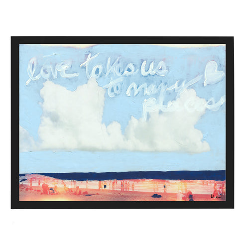 Love Takes Us To Faraway Places Mixed Media Art Print - Original painting framed wall artwork by Kerri Rosenthal
