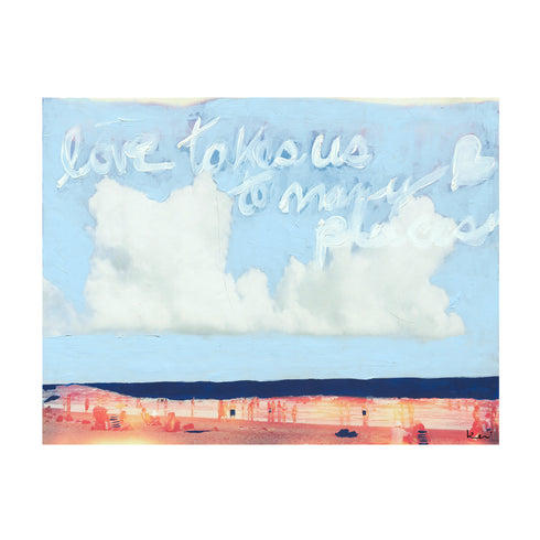 Love Takes Us To Faraway Places Mixed Media Art Print - Original painting word wall artwork by Kerri Rosenthal