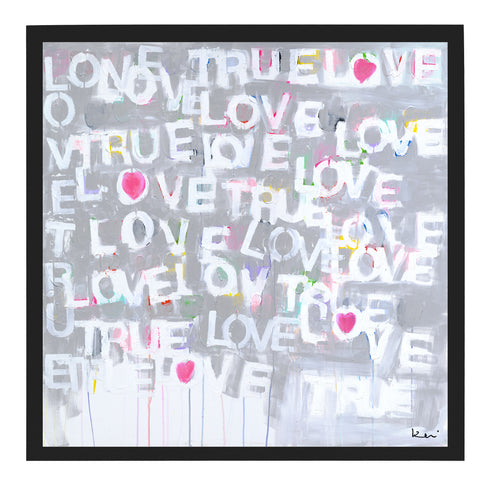 Love True Love white grey word art print by Kerri Rosenthal - Unique artwork for living room wall decor