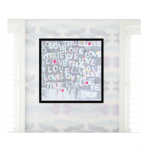 Love True Love white grey word art print by Kerri Rosenthal - Unique artwork for living room wall decor