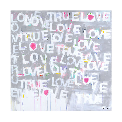 Love True Love white grey word art print by Kerri Rosenthal - Unique artwork for living room wall decor
