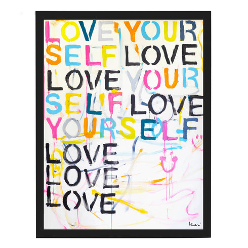 Hello I Love Me colorful word art print by Kerri Rosenthal - Wall Word Art Framed unique artwork for living room wall decor