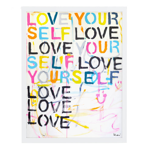 Hello I Love Me colorful word art print by Kerri Rosenthal - Wall Word Art Framed unique artwork for living room wall decor