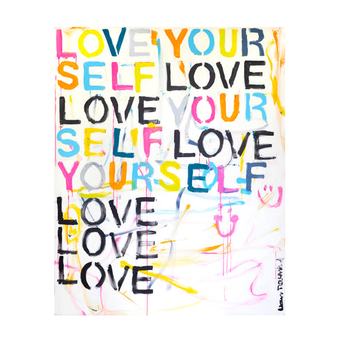 Hello I Love Me colorful word art print by Kerri Rosenthal - Wall Word Art Framed unique artwork for living room wall decor