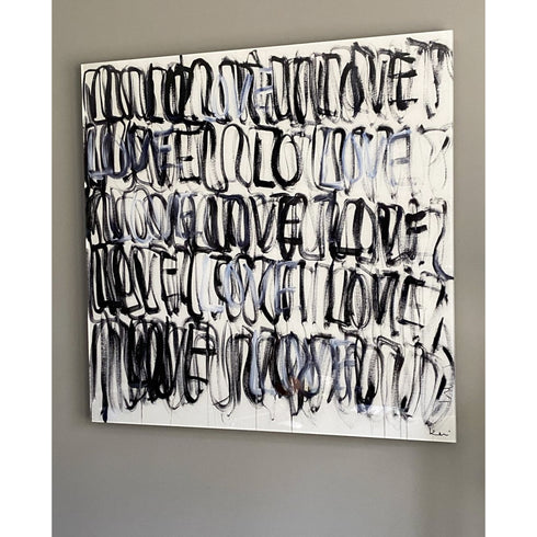 Black white Love Actually Art Print Artwork by Kerri Rosenthal for living room wall decor