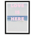 Love Is Here Beach Vertical pink art print by Kerri Rosenthal - Wall word art framed unique artwork for living room wall decor
