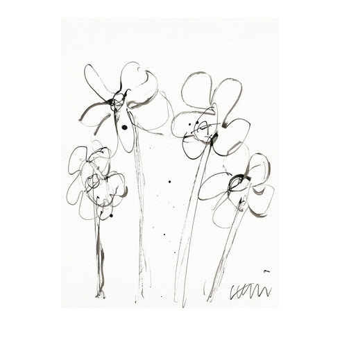Little Spring black and white abstract flowers wall art print artwork by Kerri Rosenthal for living room wall decor
