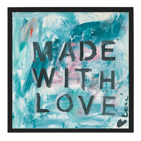 Made With Love blue art print by Kerri Rosenthal - Wall Word Art Framed unique artwork for living room wall decor