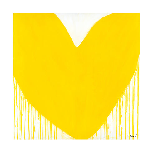 Mad Love Drippy Heart yellow art print by Kerri Rosenthal - Unique artwork for living room wall decor