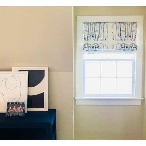 Me + You Indigo blue cotton and oyster linen fabric - Kerri Rosenthal