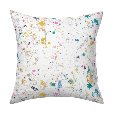White ground with colorful multi messy throw pillows by Kerri Rosenthal
