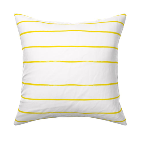 White ground with yellow stripe Mr. Sharpie sunshine throw pillows by Kerri Rosenthal