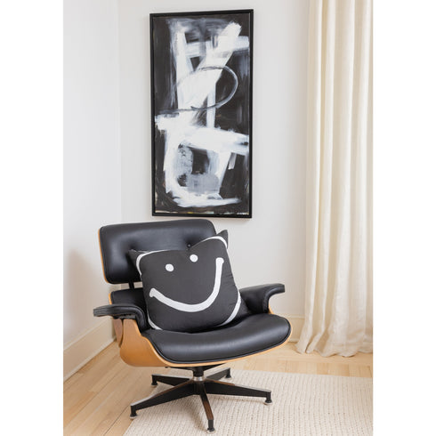 White carbon black Mr. Smiley Reverse cute decorative throw pillows by Kerri Rosenthal