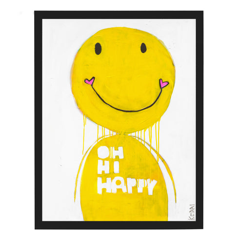 Mr. Happy yellow art print by Kerri Rosenthal - Unique artwork for living room wall decor
