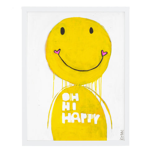 Mr. Happy yellow art print by Kerri Rosenthal - Unique artwork for living room wall decor