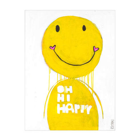 Mr. Happy yellow art print by Kerri Rosenthal - Unique artwork for living room wall decor