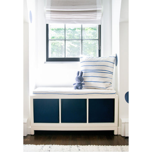 White ground with indigo blue stripe Mr. Sharpie cute decorative throw pillows by Kerri Rosenthal