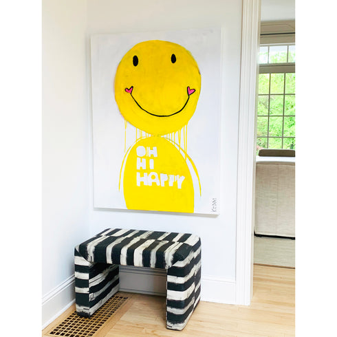 Mr. Happy yellow art print by Kerri Rosenthal - Unique artwork for living room wall decor