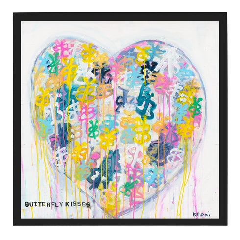 Butterfly Kisses Art Print from Kerri's Drippy Heart Series - Unique art gifts for living room, bedroom decor