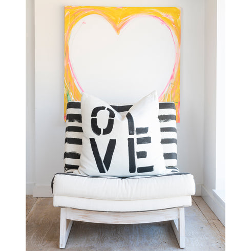 White ground with black Olive You cute square decorative throw pillows by Kerri Rosenthal - on chair
