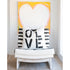 White ground with black Olive You cute square decorative throw pillows by Kerri Rosenthal - on chair