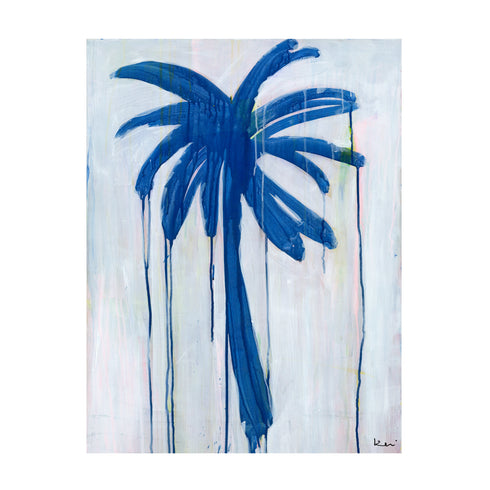 Indigo blue palm tree coastal wall art print - original artwork for home, office & commercial by Kerri Rosenthal