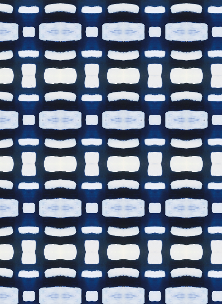 Paper Puzzle Indigo blue white cotton and oyster linen fabric - Kerri Rosenthal
