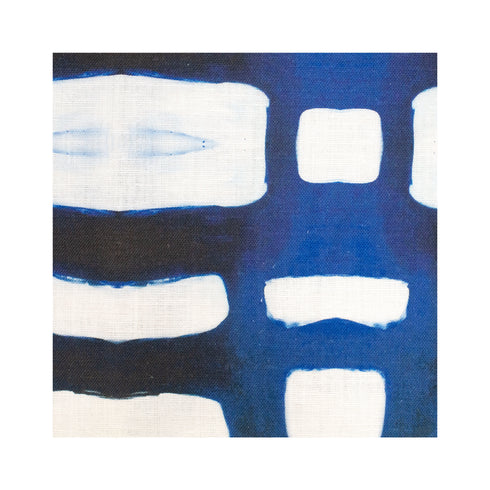 Paper Puzzle Indigo blue white cotton and oyster linen fabric - Kerri Rosenthal