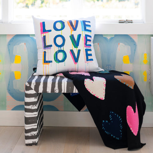 Colorful multi Love On Repeat cute decorative throw pillows by Kerri Rosenthal