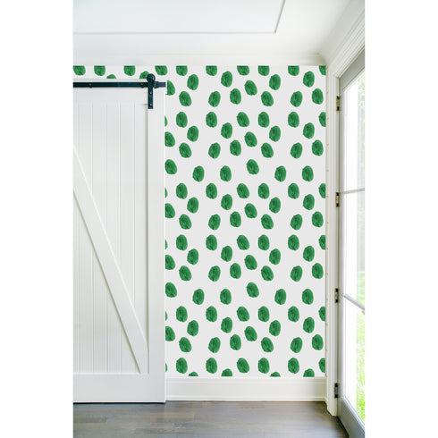 Unique high quality white ground with green pops eco-friendly wallpaper by kerri rosenthal - designer wall paper