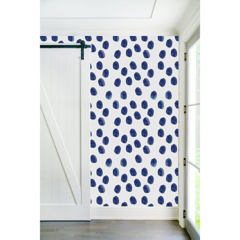 High quality white ground with indigo blue pops eco-friendly wallpaper by kerri rosenthal - designer wall paper