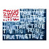 Red, White + True Flag indigo blue word art print by Kerri Rosenthal - Unique artwork for living room wall decor