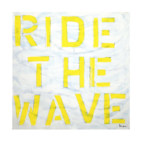 Ride The Wave white yellow word art print by Kerri Rosenthal - Unique artwork for living room wall decor