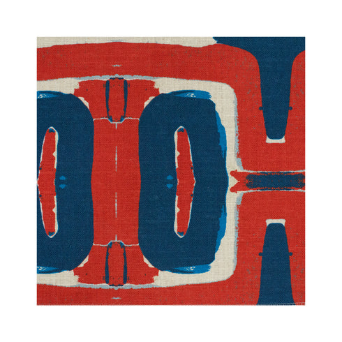 Robo Har Geranium red blue colorful cotton and oyster linen fabric - Kerri Rosenthal