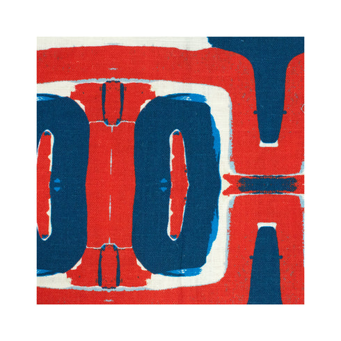 Robo Har Geranium red blue colorful cotton and oyster linen fabric - Kerri Rosenthal