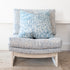 Jayney Dutch Blue Linen Romeo Chair KR Furniture Collection. Super comfortable oversized and armless accent chairs in linen fabric for modern casual home decor with cherry wood frame, bleached white by Kerri Rosenthal