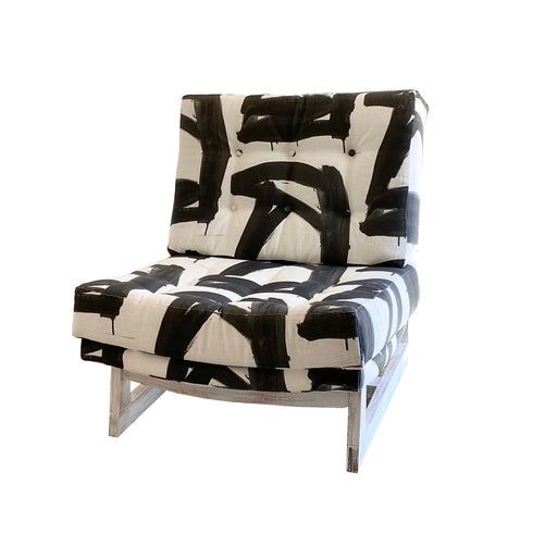 Madame black white Romeo Chair KR Furniture Collection. Super comfortable oversized and armless accent chairs in linen fabric for modern casual home decor with cherry wood frame, bleached white by Kerri Rosenthal