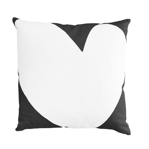 Black white Imperfect Heart Reverse square decorative throw pillow by Kerri Rosenthal